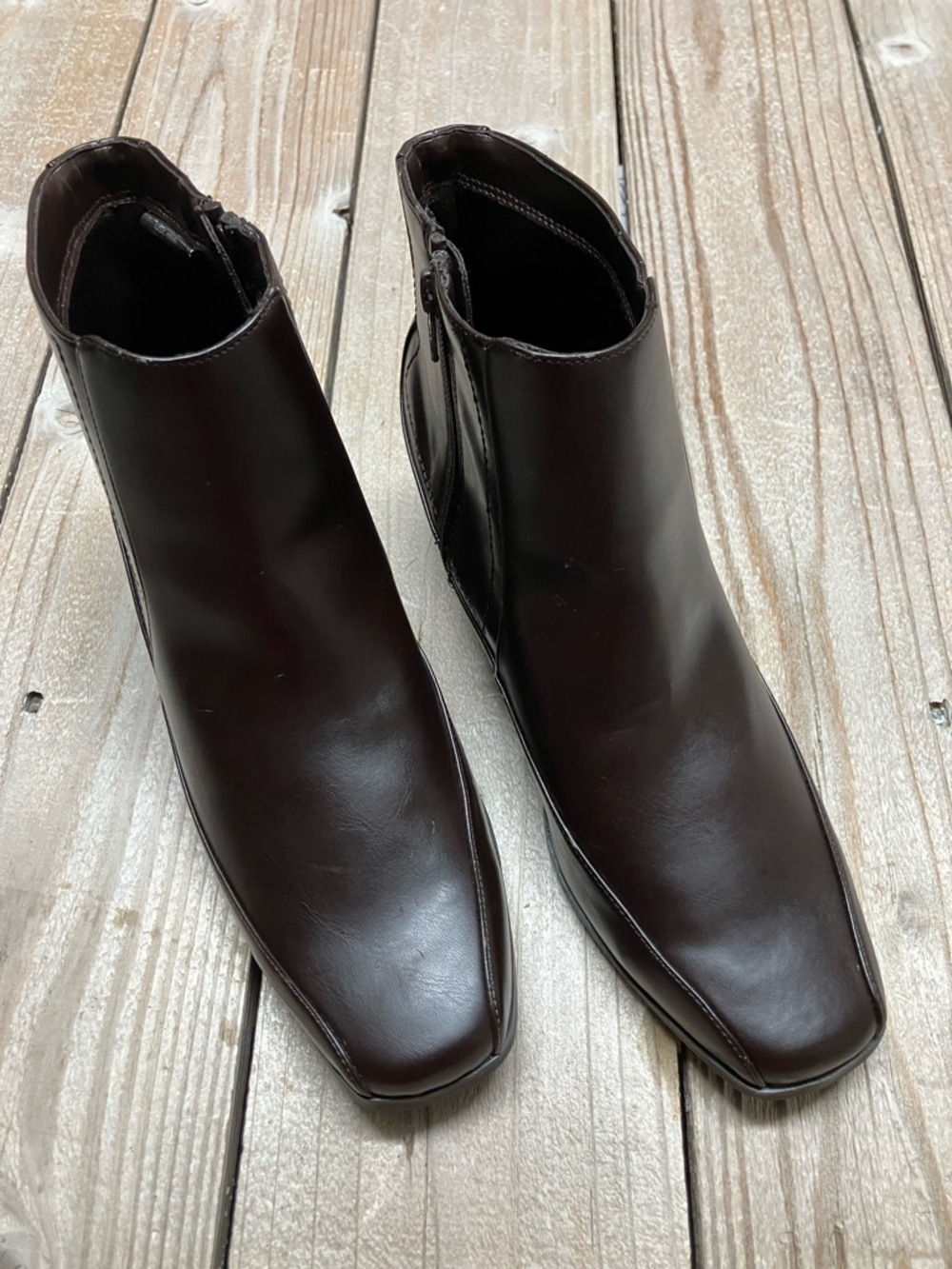 Predictions Dark Brown Leather Ankle Booties Women’s